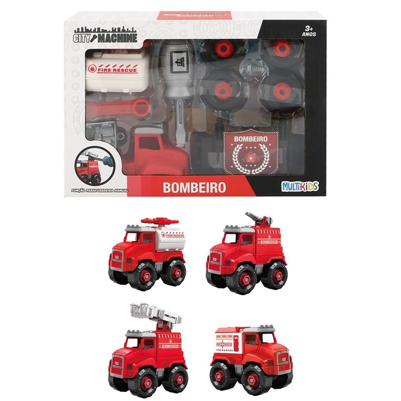 Kit Com 4 Veículos Bombeiros Em Ação - Conjunto Bombeiro Com Onibus E  Caminhões - Caminhão Fire Recue - Brinquedo Carrinho Infantil