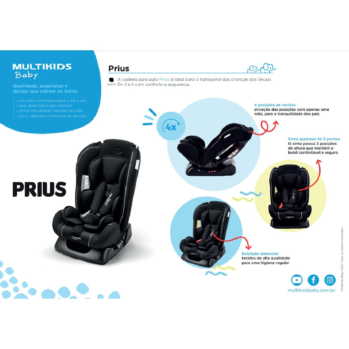 Cadeira de Carro Infantil Prius Até 25kgs Preto – Multikids