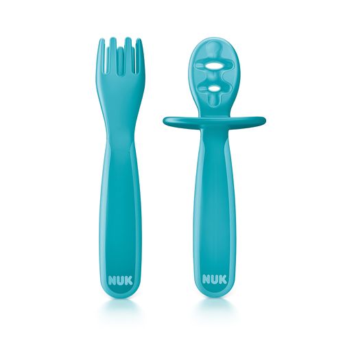 Kit Com Garfo e Colher Infantil Macio Para Refeição Azul Nuk