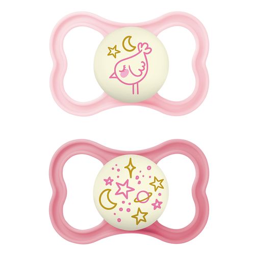 Kit 2 Chupetas Supreme Night Bico de Silicone 6m+ Rosa - MAM