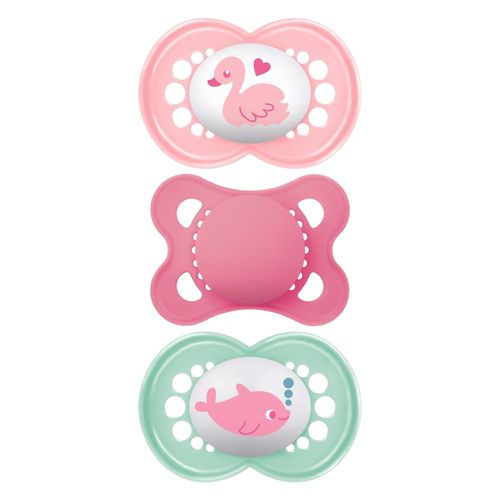 Kit com 3 Chupetas Original Bico de Silicone 0m+ Rosa - MAM
