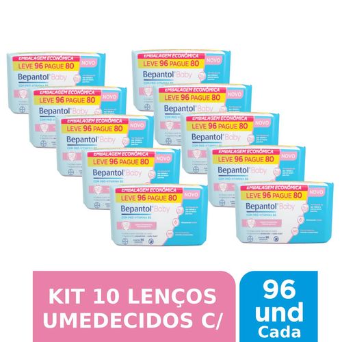 Kit 10 Lenços Umedecidos Hipoalergênicos 96un cada - Bepantol