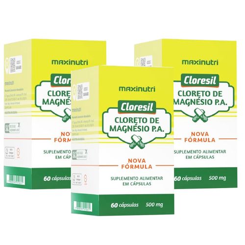 Kit 3 Cloreto de Magnésio Puro 500mg 60 Caps Cada Maxinutri