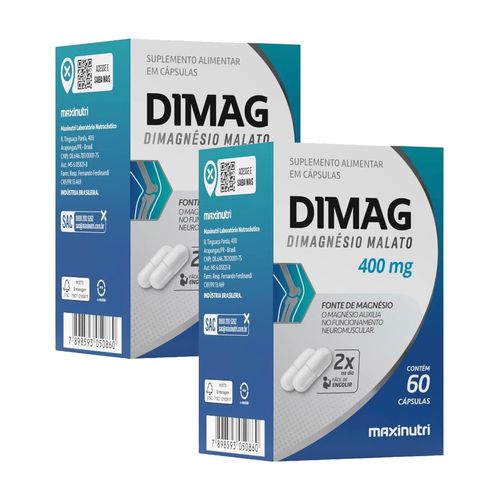 Kit 2 Magnésio Dimalato 400mg Dimag 60 Caps Cada Maxinutri