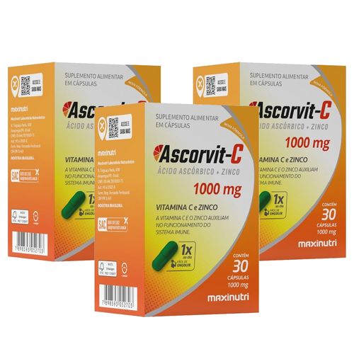 Kit 3 Vitamina C 1000mg + Zinco 30 Cápsulas Cada Maxinutri