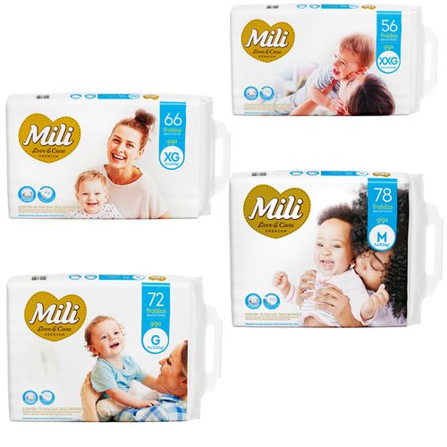 Fraldas Descartáveis Bebê 12 Hs Giga Premium M ao XXG - Mili