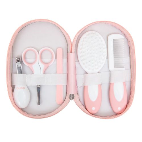 Kit Higiene e Cuidados do Bebê 5 Peças com Estojo Rosa Buba