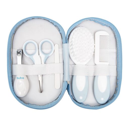 Kit Higiene e Cuidados do Bebê 5 Peças com Estojo Azul Buba