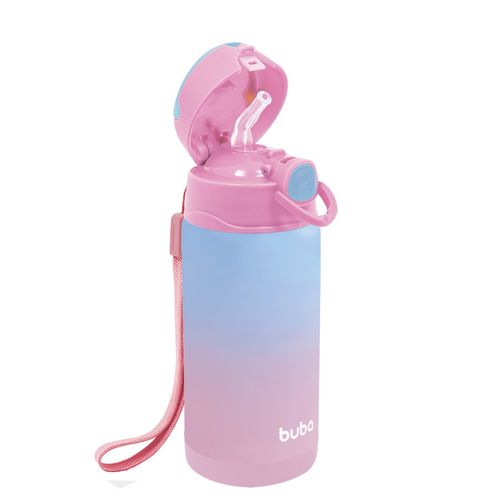 Garrafa Térmica Infantil C/ Canudo Silicone 400ml Rosa Buba