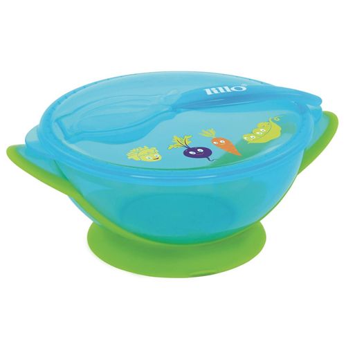 Kit Refeição Infantil Prato C/ Ventosa e Colher Azul - Lillo