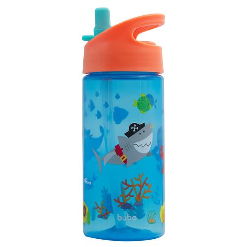 Garrafa Infantil com Canudo Retrátil 400ml Pirata Azul Buba