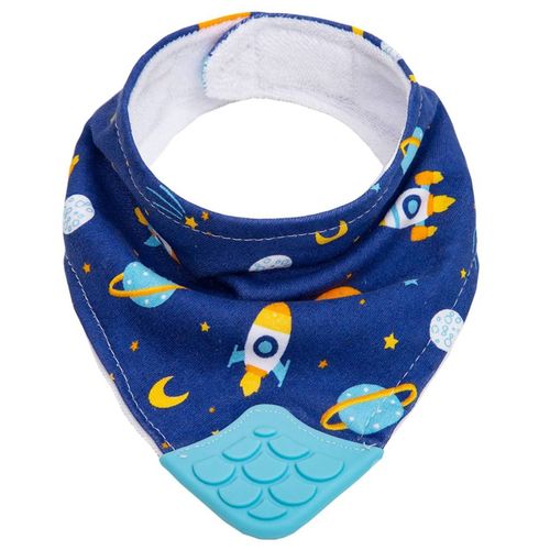 Babador Bandana Bebê Impermeável Mordedor Espaço Azul Buba