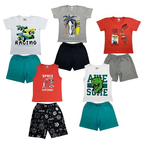Kit 5 Conjuntos de Roupa Infantil Para Bebê Menino - 10 peças