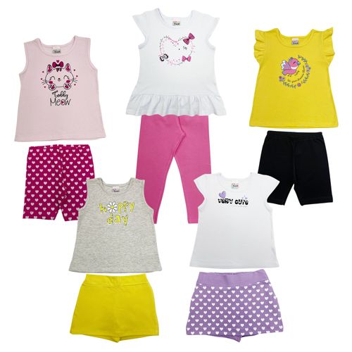 Kit 5 Conjuntos de Roupa Infantil Para Bebê Menina -10 peças