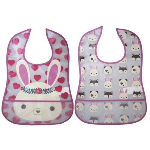 Kit 2 Babadores Impermeável Com Bolso Coelha - Giro Baby