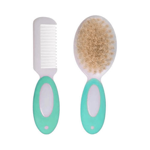 Kit Pente e Escova Para Bebê Cerdas Naturais Verde Giro Baby