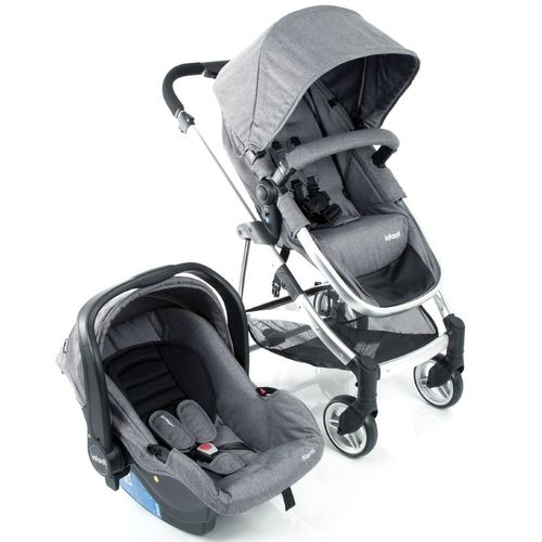Carrinho Com Bebê Conforto Epic Lite Até 15kg Cinza Infanti