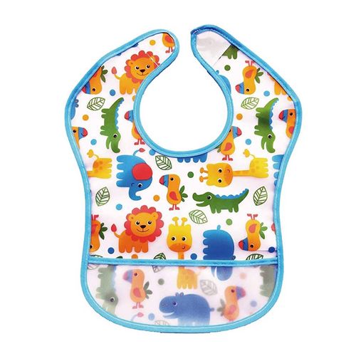 Babador Para Bebê Impermeável Com Bolso Safari Azul - Buba