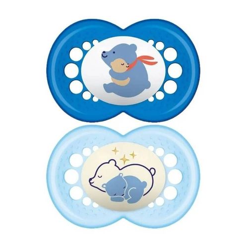 Kit 2 Chupetas Brilha no Escuro Day Night 16m+ Azul – Mam