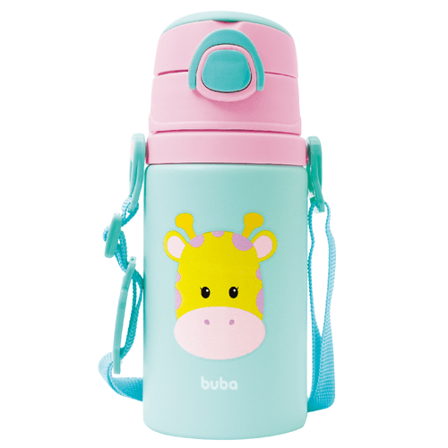 Garrafa De Alumínio Infantil C/ Canudo Fun 450ml Girafa Buba