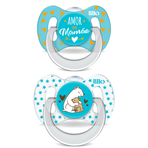 Kit 2 Chupetas Bico de Silicone Funny Amor 6m+ Azul - Lillo