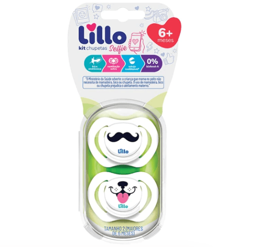 Kit 2 Chupetas Bico de Silicone Design Selfie 6m+ Azul Lillo