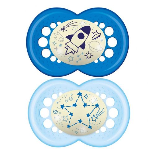 Kit 2 Chupetas Brilha no Escuro Night & Day 6M+ Azul - MAM