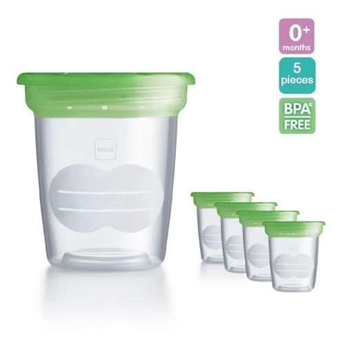 Kit 5 Potes com Tampa de Armazenar Leite Materno 120ml  MAM