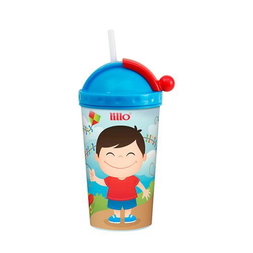Copo de transição com Canudo infantil 450ml Azul - Lillo