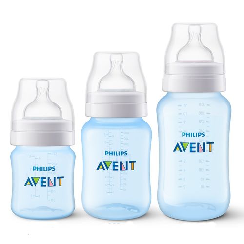 Kit com 3 Mamadeiras Clássicas 125/260/330ml Azul - AVENT