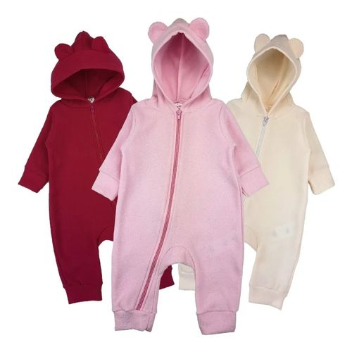 Macacão de Bebê em Plush Menina - Kit 3 peças