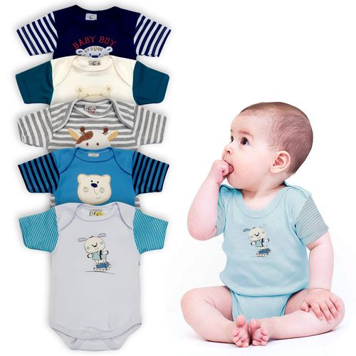 Kit 5 Bodys De Bebê Manga Curta Creep Baby Menino