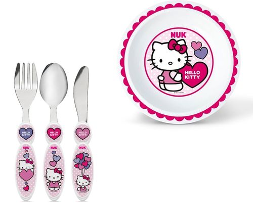Kit Prato Fundo + Kit 3 Talheres Infantil Hello Kitty - Nuk