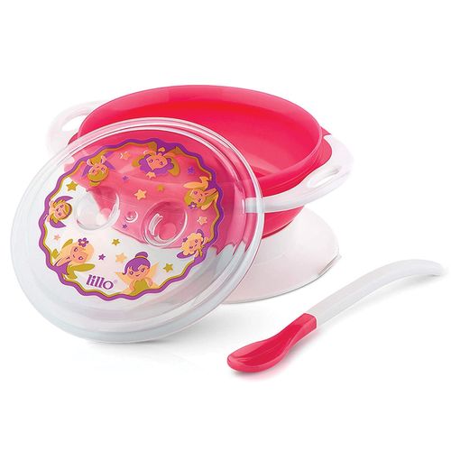 Conjunto Mágico Prato Com Ventosa e Colher Rosa - Lillo