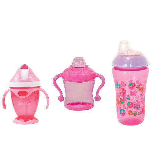 Kit 3 Copos de Treinamento Bico De Silicone Rosa Kitstar