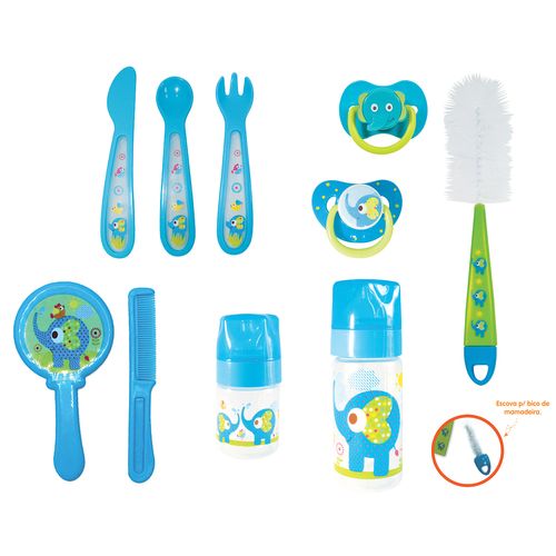 Kit Enxoval Com Mamadeira Chupeta e Escovas Azul - Kitstar