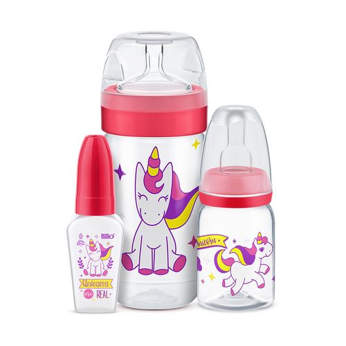 Kit Com 3 Mamadeiras Evolution 50/120/300ml Unicornio Lillo