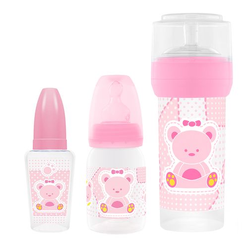 Kit 3 Mamadeiras Primeiros Passos 50/120/260ml Rosa - Lillo