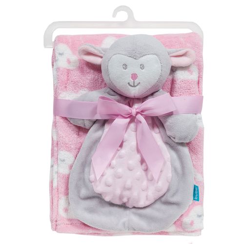 Cobertor Manta Com Naninha Ovelhinha Para Bebê Rosa - Buba