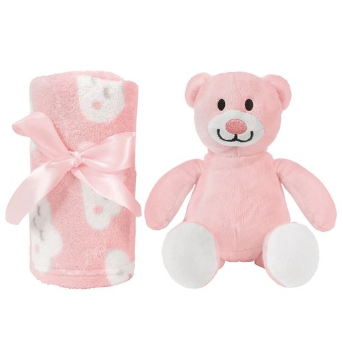 Gift Ursinho Com Cobertor Manta Para Bebê Rosa - Buba
