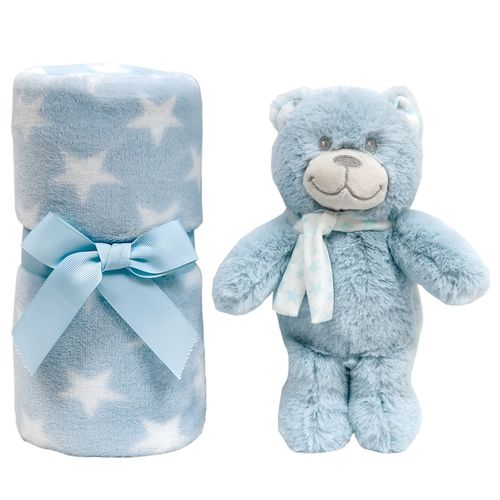 Gift Ursinho Star Com Cobertor Manta Para Bebê Azul - Buba