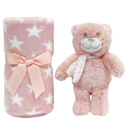 Gift Ursinho Star Com Cobertor Manta Para Bebê Rosa - Buba