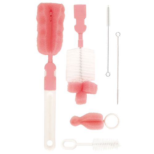 Kit 6 Escovas Para Mamadeiras e Canudos Rosa - Buba