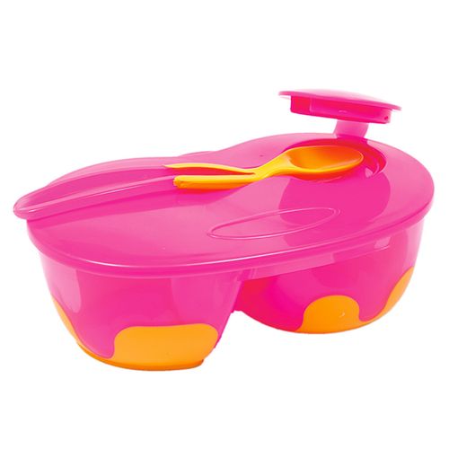 Kit Refeição Pote Com Divisória E Colher Infantil Rosa Buba