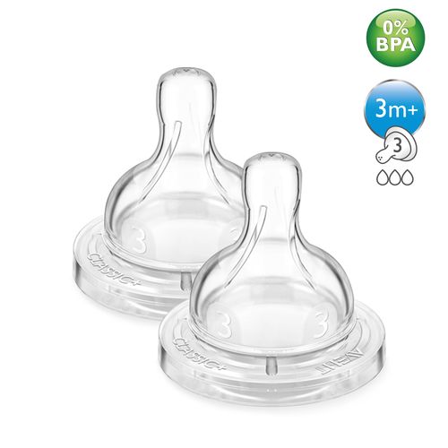 Bico de Silicone para Mamadeira Classica AVENT 2 un para 3m+