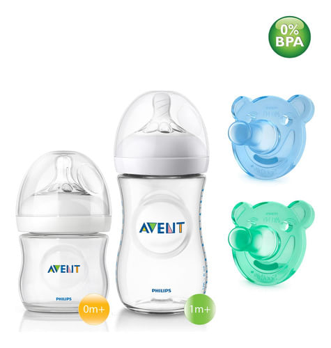 Kit 2 Mamadeira AVENT Pétala 125/260 ml e 2 Chupetas Soothie