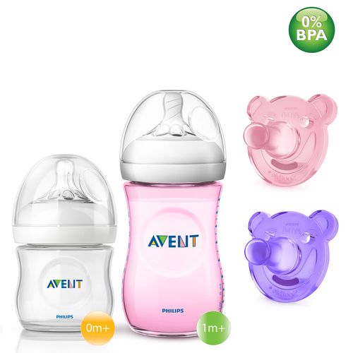 Kit 2 Mamadeira AVENT Pétala 125ml/260ml e 2 Chupeta Soothie