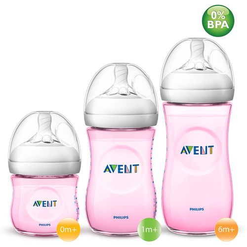 Kit 3 Mamadeiras AVENT Pétala Anticólica 125/260/330ml Rosa