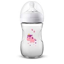 Mamadeira Anticólica 260ml AVENT com Bico Pétala 1m+ Unicórnio