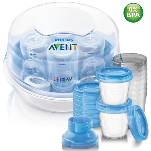 Kit Avent Esterilizador Mamadeira + 10 Copos de Armazenagem